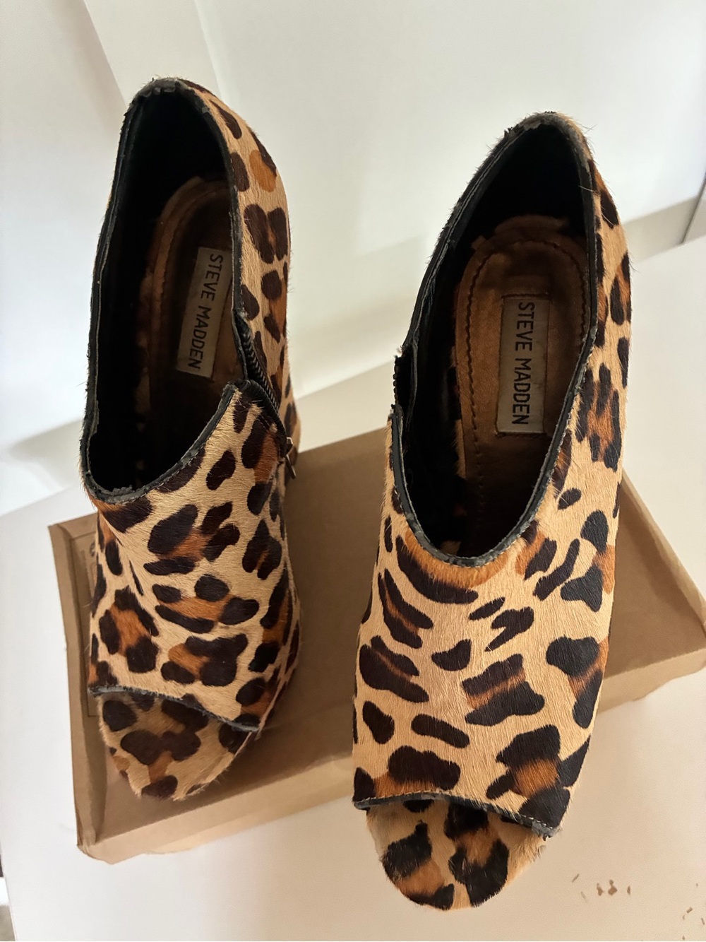Steve Madden Leopard Print Peep-Toe Wedge Booties - NO BOX - Picture 6 of 7